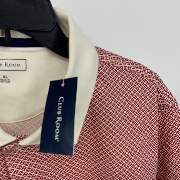 Club Room Top Polo Shirt Frat Geometric Short Sleeve Red Button - Picture 9 of 14